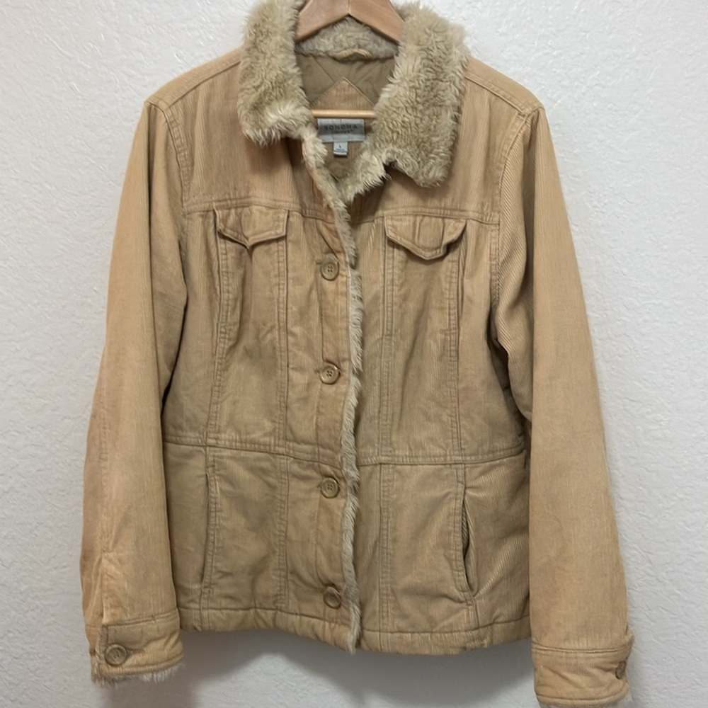 Y2K Cream Jacket with Faux Fur Collar